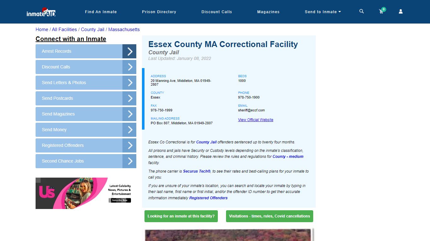 Essex County MA Correctional Facility - Inmate Locator - Middleton, MA
