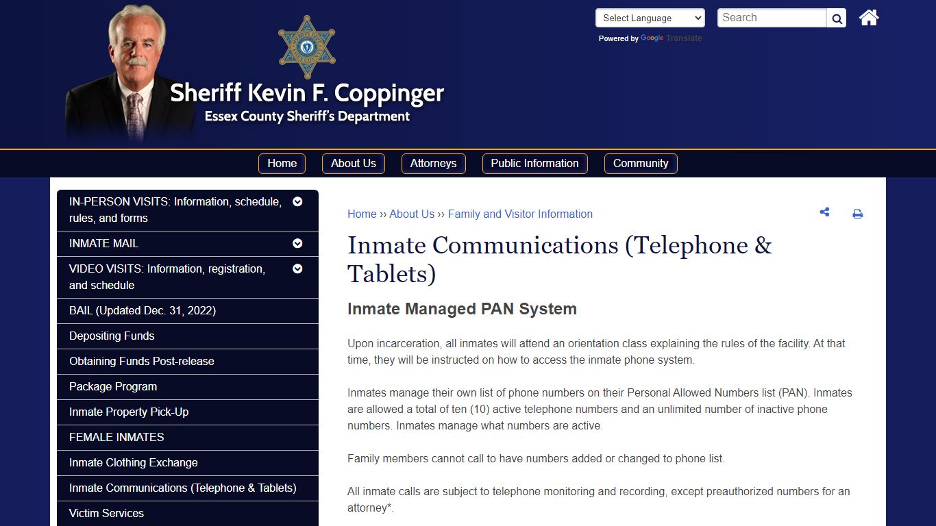 Inmate Communications (Telephone & Tablets) | Essex County Sheriff's ...